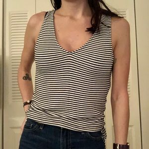 Striped double v neck tank